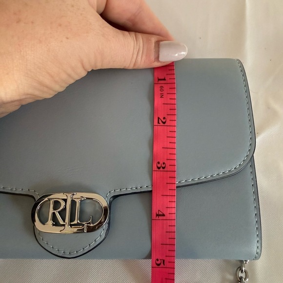 Lauren Ralph Lauren Light Baby Blue Leather Adair Wallet Chain Crossbody Bag - Picture 15 of 16